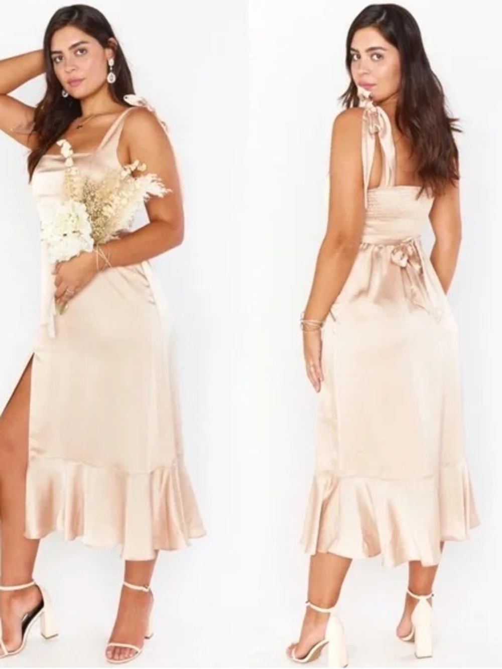 Show Me Your MuMu blush Tie-Shoulder Satin Midi Dress